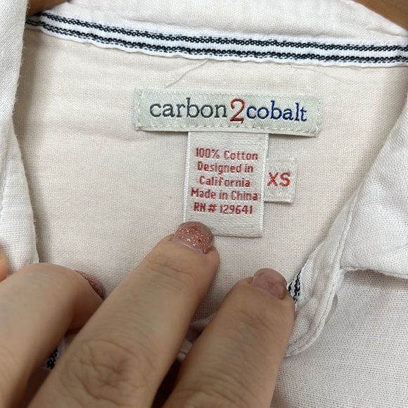 Carbon 2 Cobalt White Long Sleeve Button Up Shirt Women Size XS - Picture 2 of 3